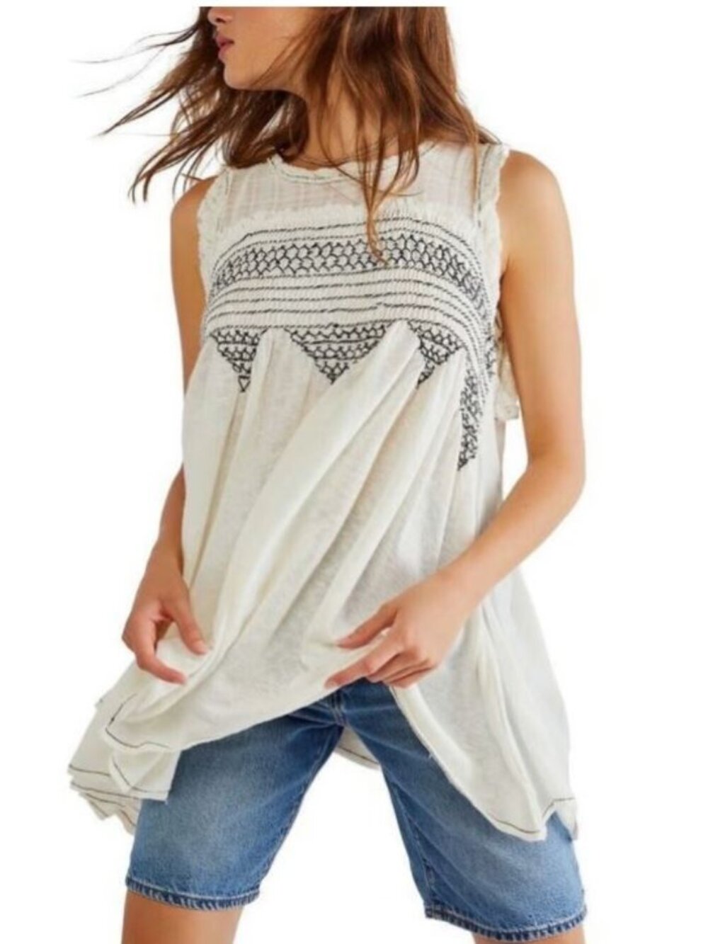 Free People Sea Breeze Tunic Top - Ivory Combo